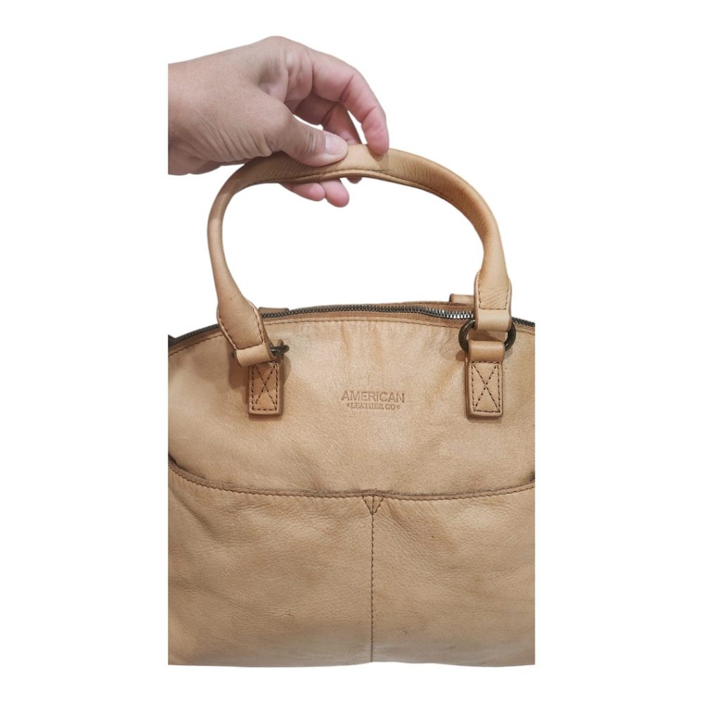 American Leather Co. Tan 100% Leather Purse Handbag Satch - Picture 6 of 14